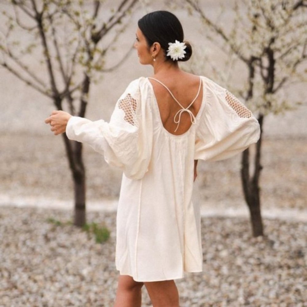 NWT H&M Low Back Voluminous Embroidery Sleeves Mini Dress - Picture 10 of 14